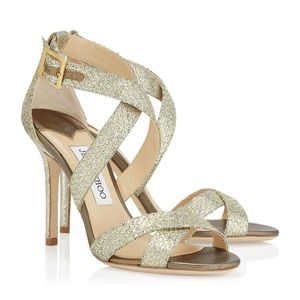 Jimmy Choo Lottie Champagne Glitter Fabric Sandals